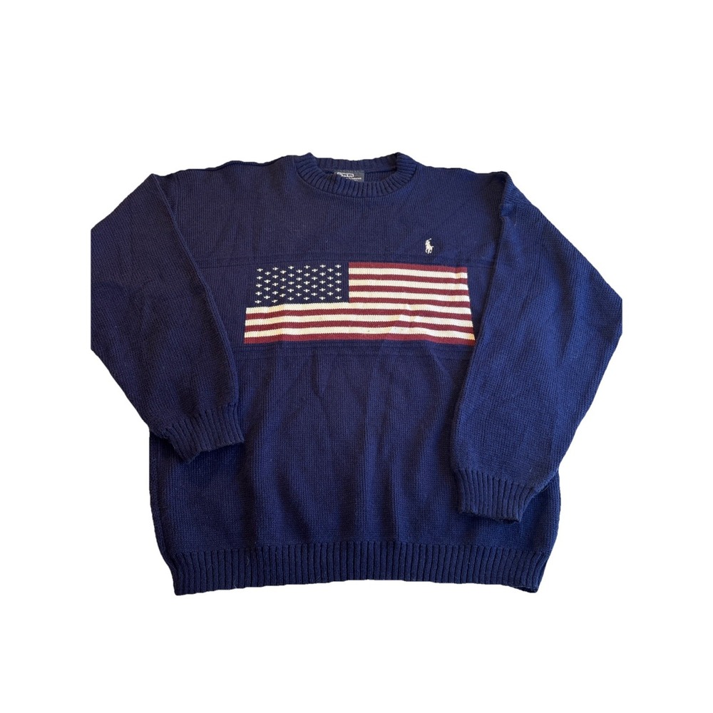 Polo Ralph Lauren Vintage American Flag Sweater Pullover Men's LARGE - Picture 2 of 6